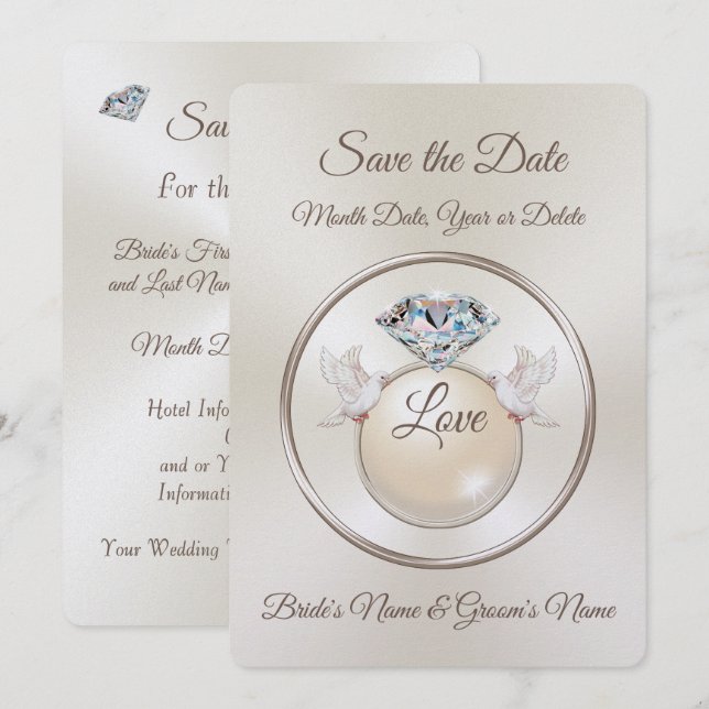 Diamante Personalizado Guardar las invitaciones de (Anverso / Reverso)