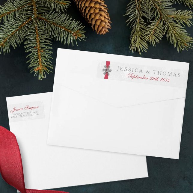 Diamante Snowflake & Red Ribbon Boda de Invierno (Subido por el creador)