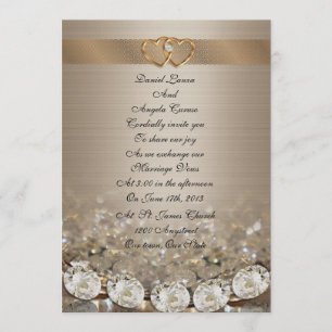 Diamantes de la invitación a la boda y satén dorad