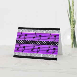 Diamantes de puntos de polka morado y negro y nota