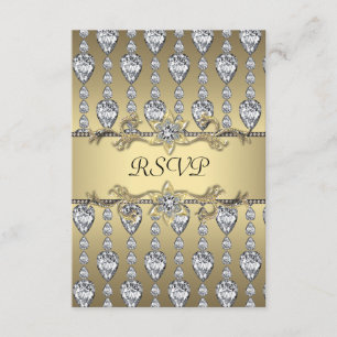 Diamantes negro y dorado RSVP para fiesta de cualq