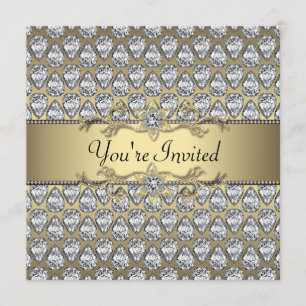 Diamantes Negro y Oro Invitación de Fiesta para To