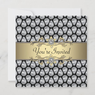 Diamantes Negro y Oro Invitación de Fiesta para To