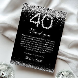 Diamantes plateados 40º cumpleaños Tarjeta de agra