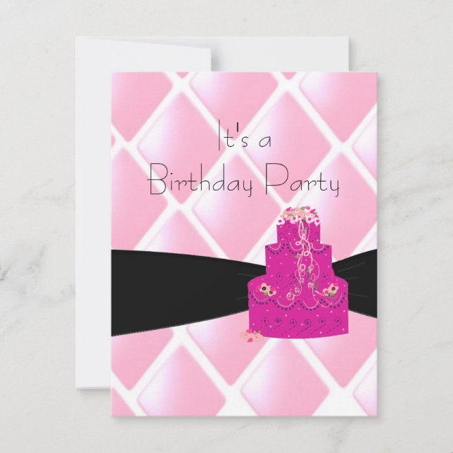 Diamantes rosas e invitaciones de cumpleaños para  (Anverso)
