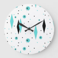 Diamantes turquesa retro y reloj de pared estelar