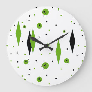 Diamantes verdes retro y reloj de pared estelar