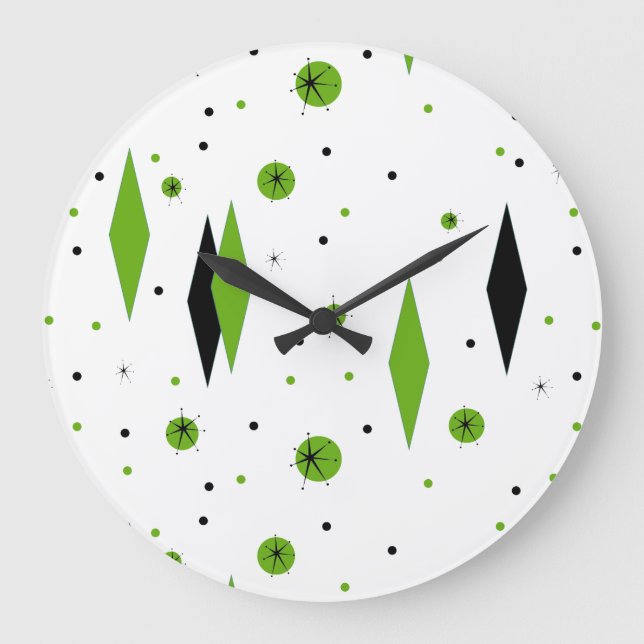 Diamantes verdes retro y reloj de pared estelar (Anverso)