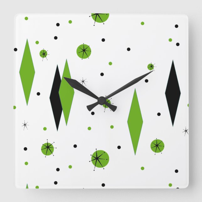 Diamantes verdes retro y reloj de pared estelar (Anverso)