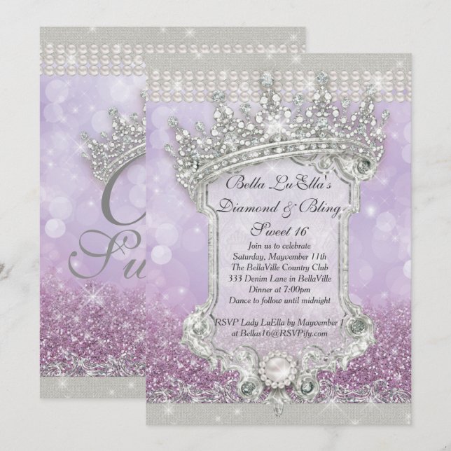 Diamantes y dulces dulces 16 invitaciones de quinc (Anverso / Reverso)