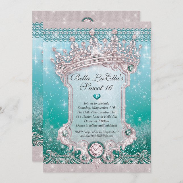 Diamantes y dulces dulces 16 invitaciones de quinc (Anverso / Reverso)