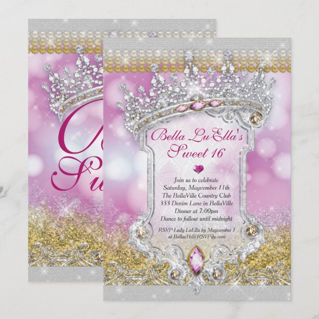 Diamantes y dulces dulces 16 invitaciones de quinc (Anverso / Reverso)