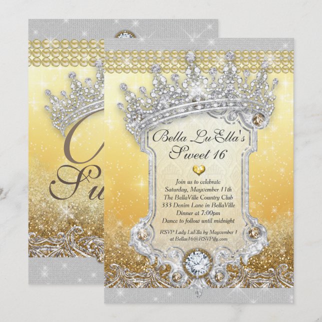 Diamantes y dulces dulces 16 invitaciones de quinc (Anverso / Reverso)