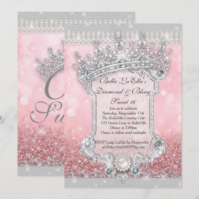 Diamantes y dulces dulces 16 invitaciones de quinc (Anverso / Reverso)
