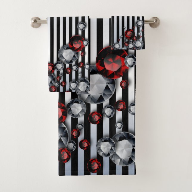 Diamantes y rubíes en franjas negro y plateado (In situ)