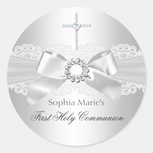 Diamond Bow & Cross First Holy Communia Pegatina (Anverso)