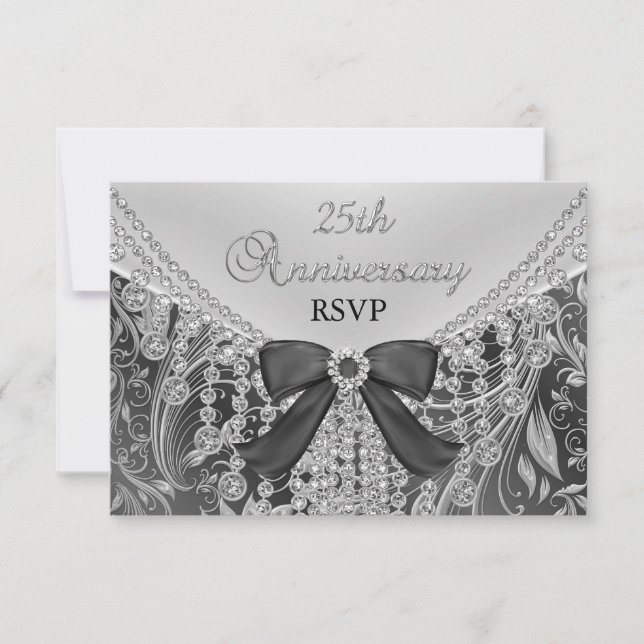 Diamond Bow & Floral Swirl 25 Aniversario RSVP (Anverso)