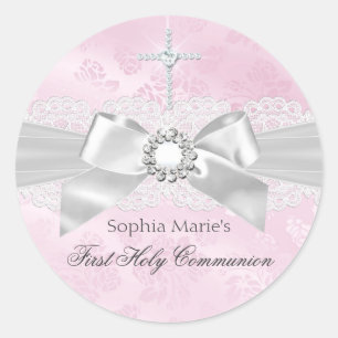 Diamond Bow Pink First Holy Communia Pegatina