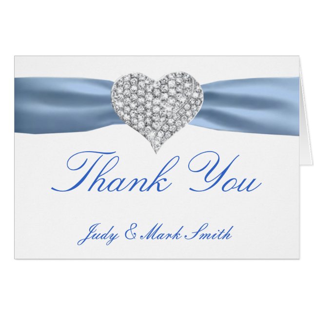 Diamond Heart Blue Boda Gracias Tarjeta (Anverso (Horizontal))