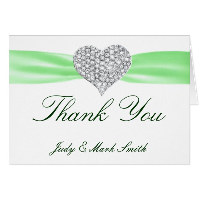 Diamond Heart Green Boda Gracias Tarjeta (Anverso (Horizontal))