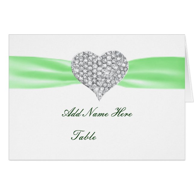 Diamond Heart Green Boda Table Place Card (Anverso (Horizontal))