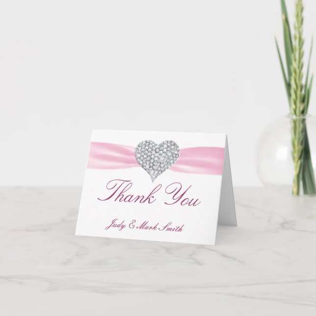 Diamond Heart Pink Boda Gracias Tarjeta (Anverso)