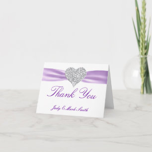 Diamond Heart Purple Boda Gracias Tarjeta