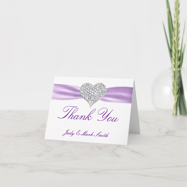 Diamond Heart Purple Boda Gracias Tarjeta (Anverso)
