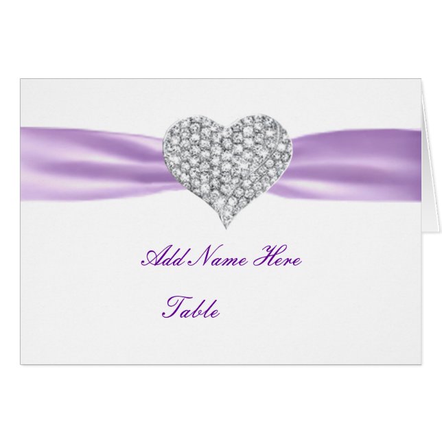 Diamond Heart Purple Boda Table Place Card (Anverso (Horizontal))