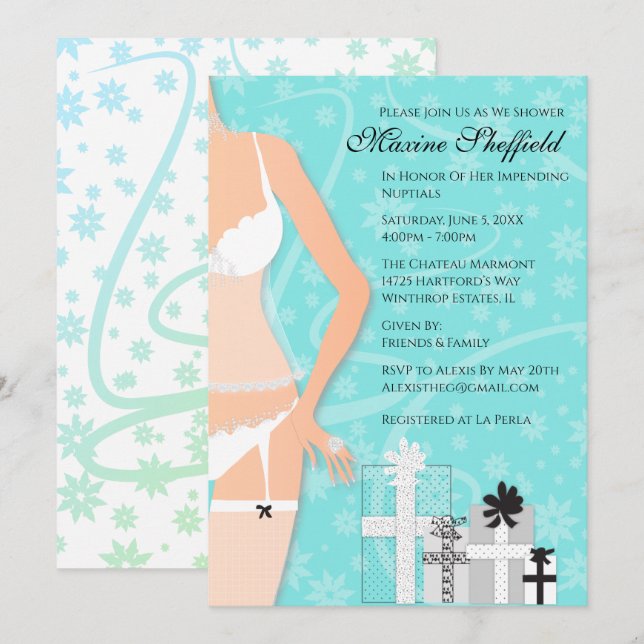 Diamond Lingerie Bridal Tiffany Invitación Verde (Anverso / Reverso)