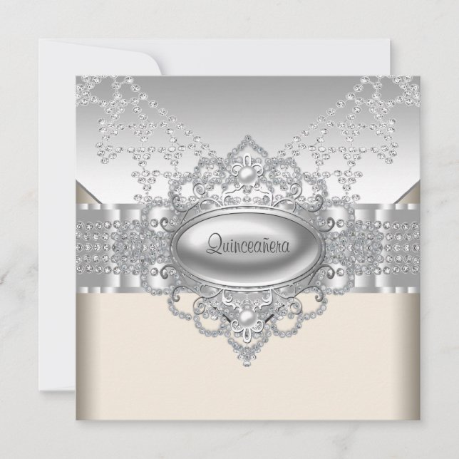 Diamonds Pearls Invitaciones Quinceanera Blanca (Anverso)