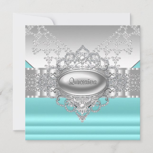 Diamonds Pearls invitaciones Verde azuladas Blue Q (Anverso)