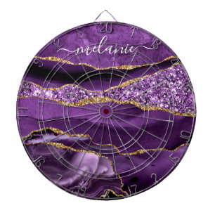 Diana Agple Purple Violet Gold Custom Name Dart Board