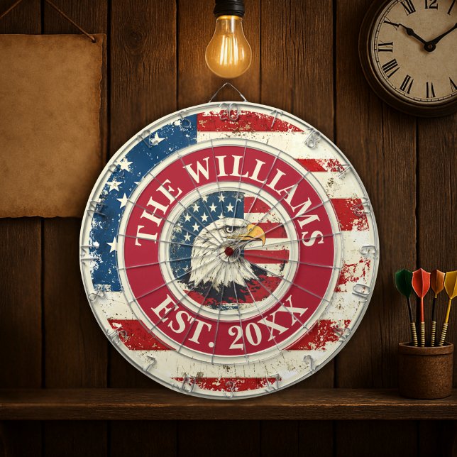 Diana Águila patriótica de bandera rusa estadounidense p (Personalized Rustic American Flag Patriotic Eagle Dart Board
)