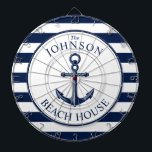 Diana Anclaje de Beach Temático Náutico<br><div class="desc">Un personalizable completo y un divertido tablero de dartboard con un tema único en la casa de playa. Cuenta con un ancla centrada en el centro y una vibrante combinación de color blanco y marino. Todos los elementos se desbloquean y se pueden ajustar si es necesario realizar cambios. Diviértase creando...</div>