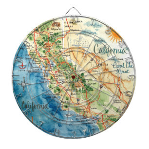Diana Arte de mapa de viaje de California en acuarela vi