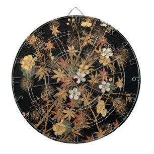 Diana Arte Floral Otoñal de Negro Dorado Japonés Vintage