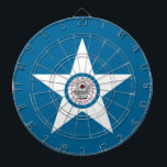Diana Bandera de la ciudad de Houston, Texas Dartboard W<br><div class="desc">Cartel con bandera de Houston,  Texas; bandera azul con sello de Houston en una estrella blanca,  con ilustracion de un tren</div>