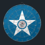 Diana Bandera de la ciudad de Houston, Texas Dartboard W<br><div class="desc">Cartel con bandera de Houston,  Texas; bandera azul con sello de Houston en una estrella blanca,  con ilustracion de un tren</div>