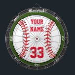 Diana Béisbol personalizado<br><div class="desc">Un béisbol impresionante inspiró el dartboard perfecto para la fan o la hombre-cueva de deportes. Ofrece un béisbol grande con nombre y número adaptables. Grande para los juegos tradicionales del dardo o para hacer unos sus los propios y completamente adaptable para añadir los nombres, texto del cambio, o para añadir...</div>