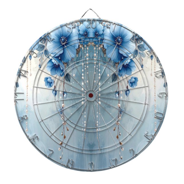 Diana Blue Flowers and Pearls Dartboard (Frente)