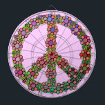Diana Bonito de la flor del símbolo del signo de la paz<br><div class="desc">Un dartboard retro del símbolo del signo de la paz/de paz con colores del teñido anudado y flores brillantemente coloreadas/estampado de flores sobre él. Un diseño colorido para los hippies/los amantes orgullosos de la paz de mundo. El color de fondo rosado es adaptable.</div>