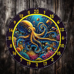 Diana Cartel de la aventura del arrecife de Octopus<br><div class="desc">Sumérjase en una escapada oceánica con el "Octopus Reef Adventure Dartboard", perfecto para su cueva masculina, pabellón de pesca, refugio de caza o dormitorio. Este impresionante diseño de pizarra presenta un magnífico pulpo dorado rodeado de corales vibrantes, peces tropicales brillantes y detalles intrincados bajo el agua que dan vida a...</div>