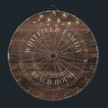 Diana Casa de playa familiar personalizada de madera rús<br><div class="desc">Cree fácilmente su propio tablero de dartboard personalizado con nuestro fondo rústico de madera de impresión con diseño de luces de cuerda. Perfecto para su casa de vacaciones o para las vacaciones para que todos los miembros de la familia puedan pasarlo bien tirando dardos</div>