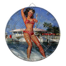 Chica de pinzas de esquí de agua retro de vintage