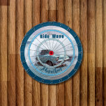 Diana Coche De Aqua Vintage En La Playa, Cita "Viaja Por<br><div class="desc">Vehículo de motor vintage Aqua,  Car On Beach in the ocean "Ride The Wave" Cita Dart Board</div>