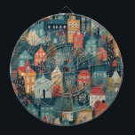 Diana Cosy Hygge Village Arte Popular Nórdico<br><div class="desc">Este tablero de dartboard cuenta con un bonito pueblo de arte folclórico de estilo nórdico y acogedor. El diseño intrincado capta la calidez de la higge, añadiendo un toque de estilo único y encantador a la sala de juegos o a la cueva masculina. Con sus colores vivos y sus bonitas...</div>