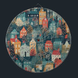 Diana Cosy Hygge Village Arte Popular Nórdico<br><div class="desc">Este tablero de dartboard cuenta con un bonito pueblo de arte folclórico de estilo nórdico y acogedor. El diseño intrincado capta la calidez de la higge, añadiendo un toque de estilo único y encantador a la sala de juegos o a la cueva masculina. Con sus colores vivos y sus bonitas...</div>