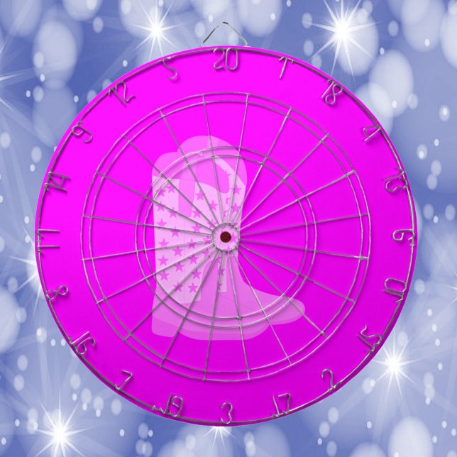 Diana Cowboy Boots Stars fondo rosado (A dartboard featuring a pink pair of cowboy boots with stars.)