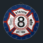 Diana Cruz maltesa del número de encargo del parque de<br><div class="desc">Atavíe para arriba su Firestation y ayude al interior del bombero para relajarse con este dartboard de encargo que ofrece su número del parque de bomberos y la fecha que fue establecido.</div>
